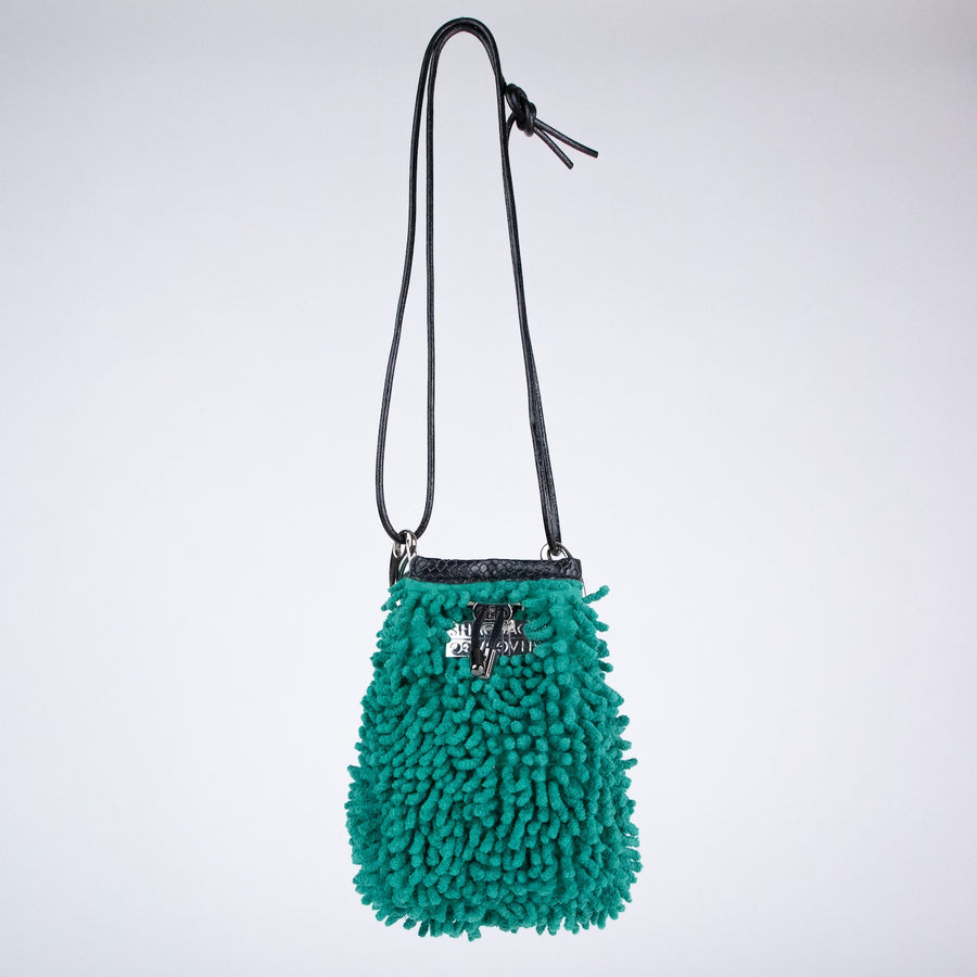Misty Mountains Full SHAG Mini forest green crossbody bag handcrafted in Los Angeles